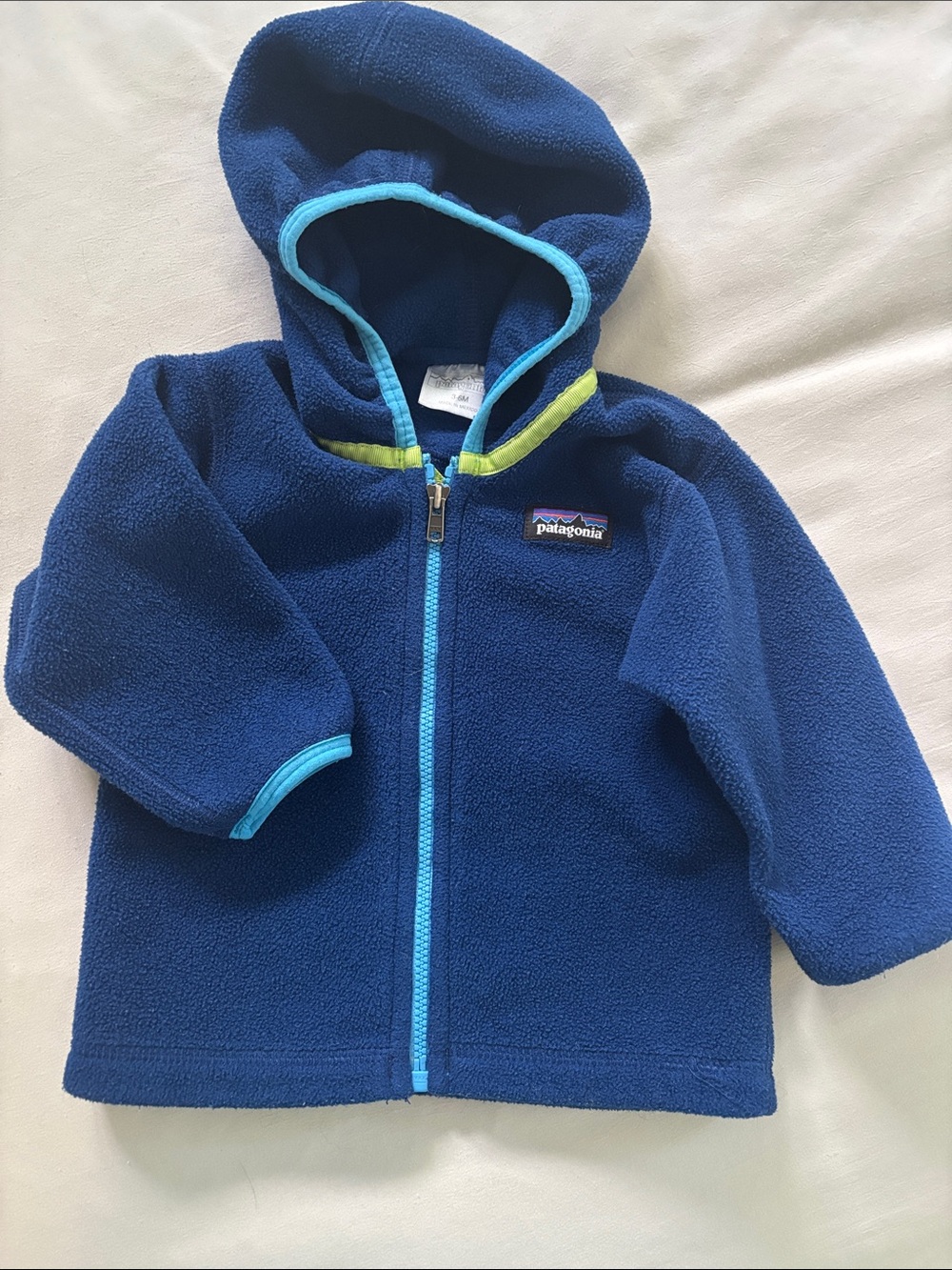 Patagonia Baby Navy Blue Fleece Hoodie with Aqua Trim